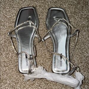 Fashion Nova Metallic Silver Sandals